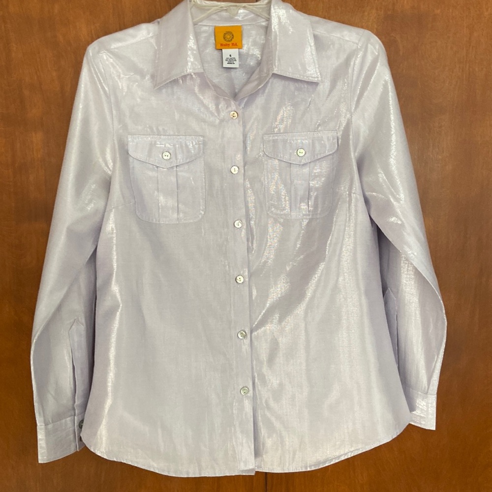 Ruby Red Pale Lavender Metallic Button down long sleeved lightweight Shirt